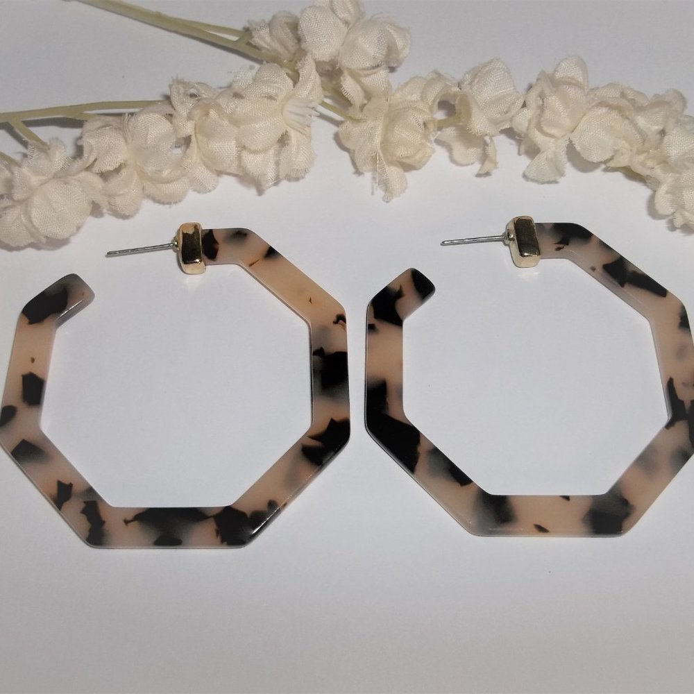 Statement Hoop Earring Resin Tortoise Shell Style… - image 2
